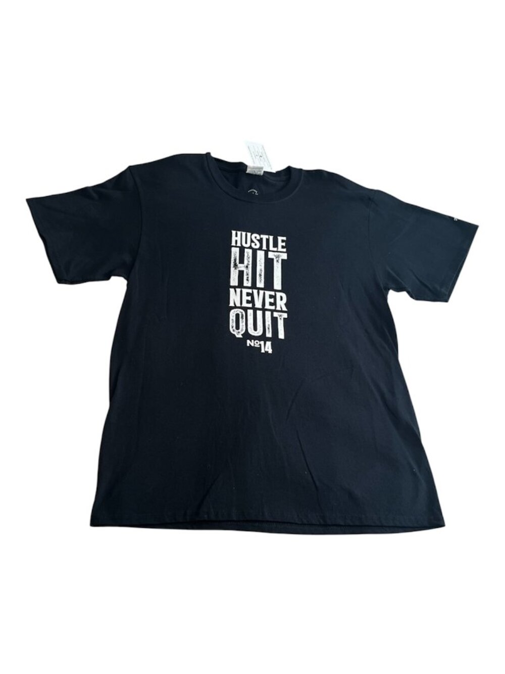 FOURTEEN ATHLETICS NEW Men's Tee Shirt Sz Medium "HUSTLE HIT NEVER QUIT" Black